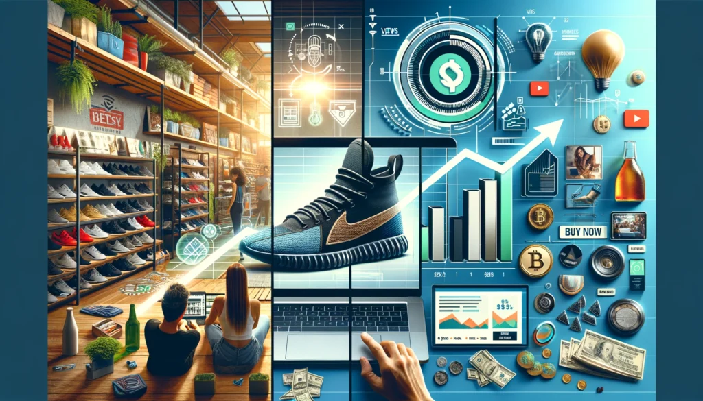 Horizontal image showing commercial video programming's revenue impact, featuring split-screen product viewing, revenue graphs, video analytics, and content formats.